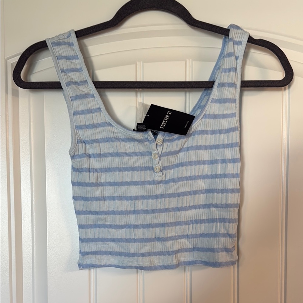 Le Lis Blue Ribbed Crop Tank Top